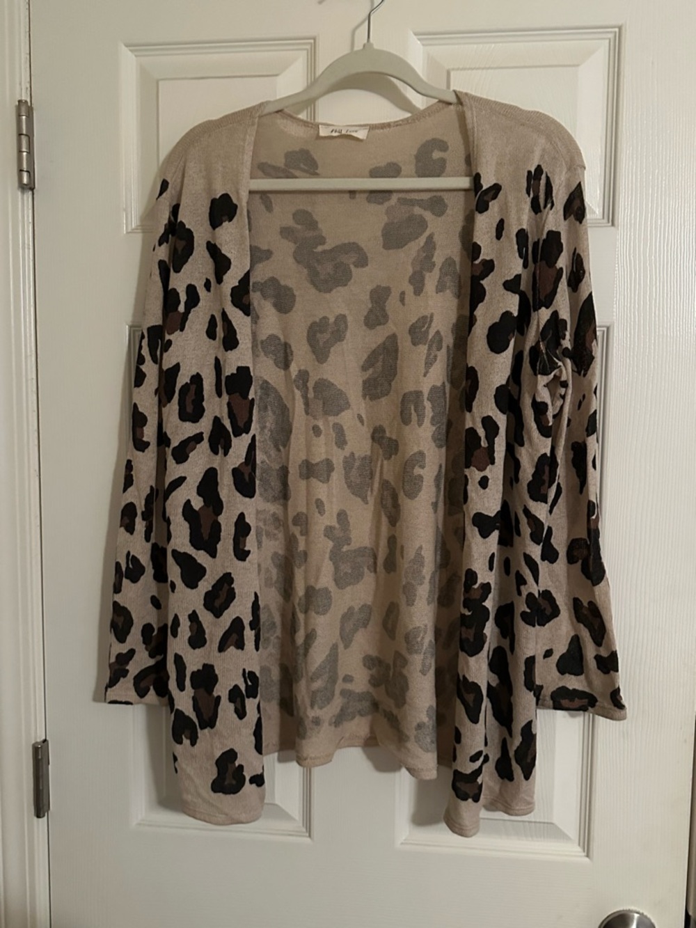 Light Taupe Leopard Print Open-Front Cardigan Sweater Size M/L